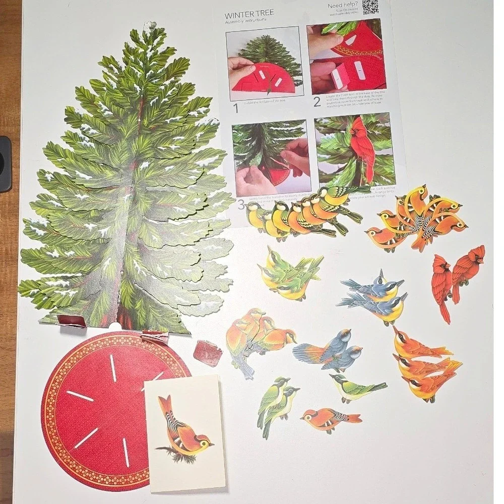FreshCut Paper Winter Tree 3D Pop Up Card With Bird Embellishments card Kit guc